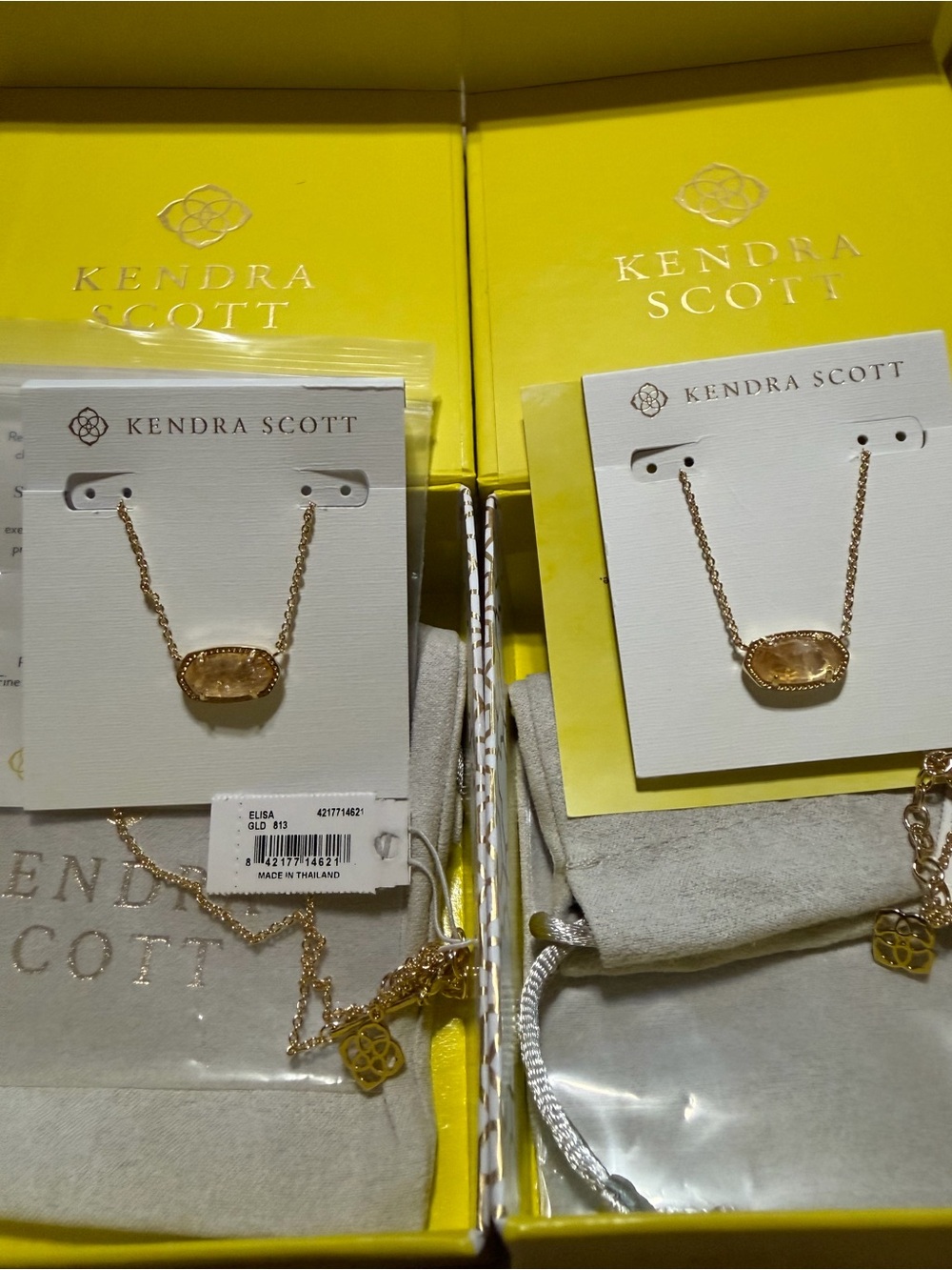 Kendra Scott Gold Elisa Necklace with Orange Citrine Stone NEW SET OF 2
